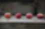 Four red apples sat in a row on a wooden apple box